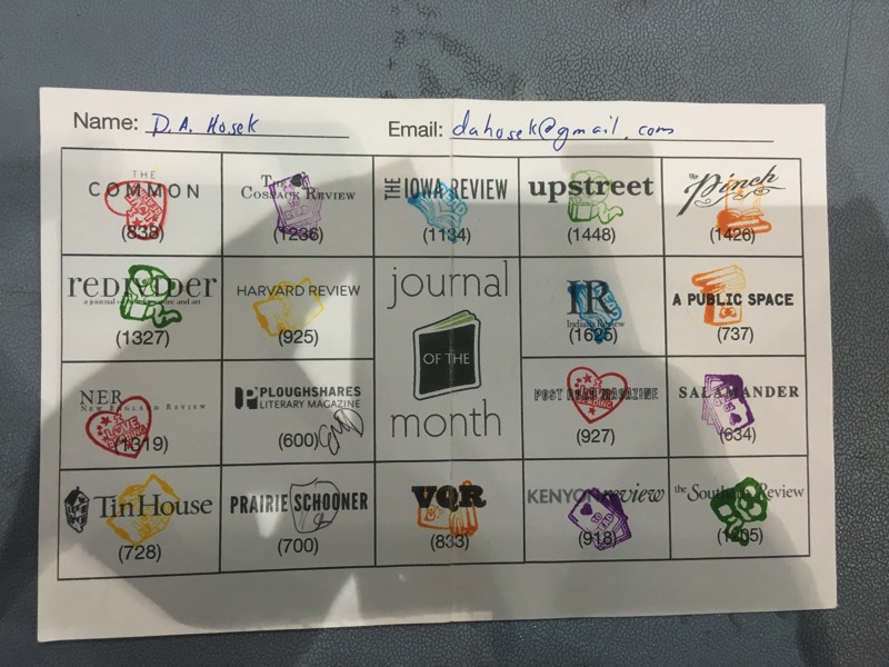 Journal of the Month bingo