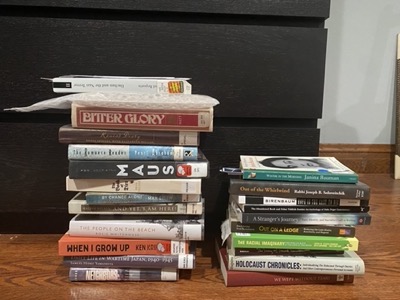 The latest stacks of research books. A few books gone, a few added, but the stacks are shorter now.