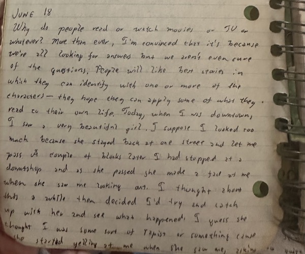 Photograph of the first part of the handwritten journal entry. The full text is in the main article