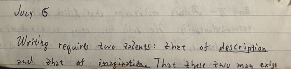 The beginning of the handwritten journal entry at the bottom of a page so only two lines appear. The full text is in the body of the post.