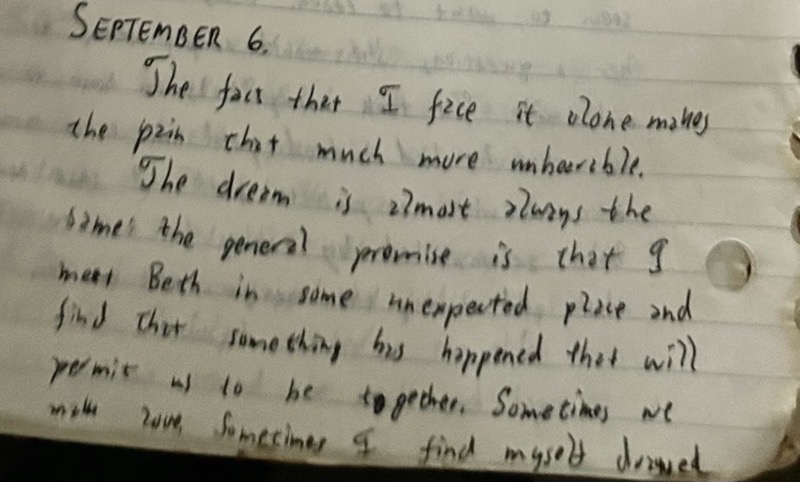 Image of the handwritten journal entry, the text appears in the body of the post.