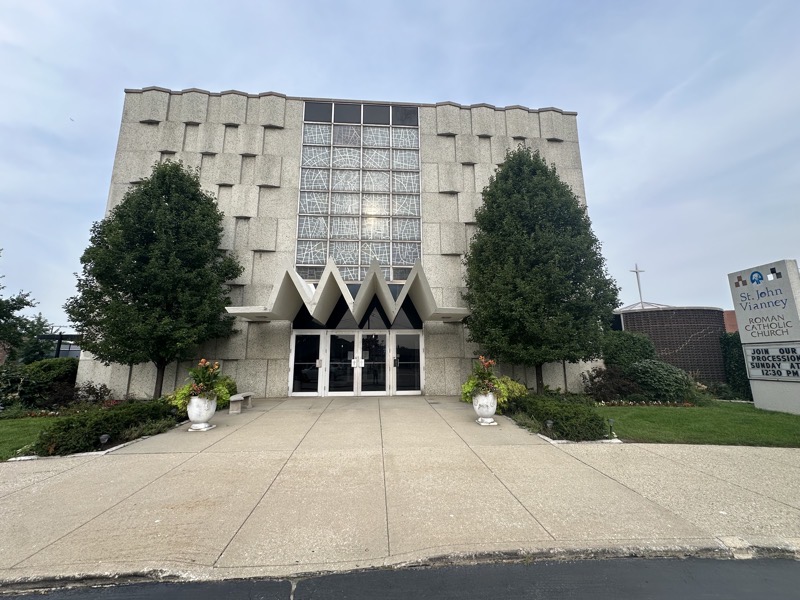 The front of the church, a façade that looks more like a medical office building than a church.