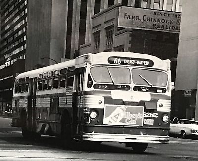 Black and white photo of an old-school CTA bus on the 66 route, probably from the late 60s or early 70s