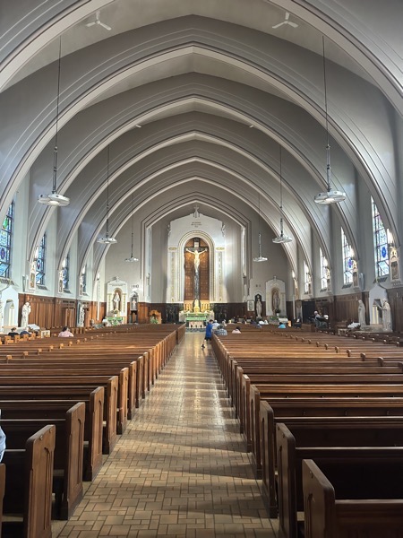 The interior of the church. The apse is marked with great vaulted arches