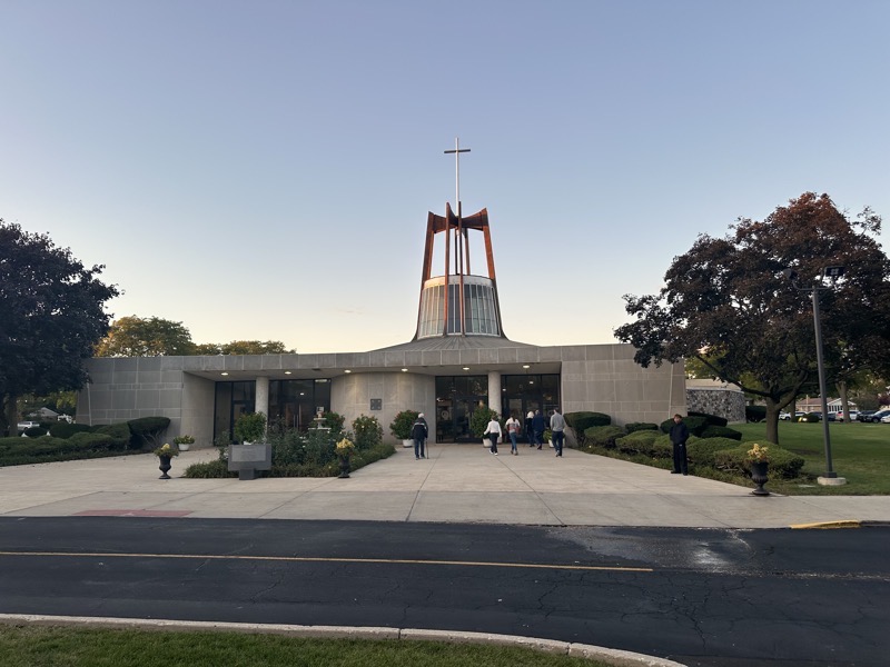 The exterior of the show showing the wide flat church with the tower extending from its center which was visible a couple blocks away driving up Harlem which made a bit of an impression as I approached the church.