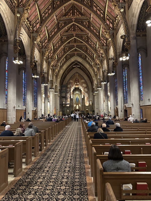 The neo-gothic interior of the church