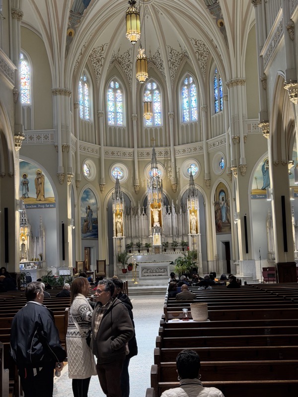The neo-gothic interior of the church. The altar, which has a bas-relief sculpture of Michelangelo’s last supper on it also has a really nice border at the top of colored glass which I would guess was a later addition, but something pretty cool.
