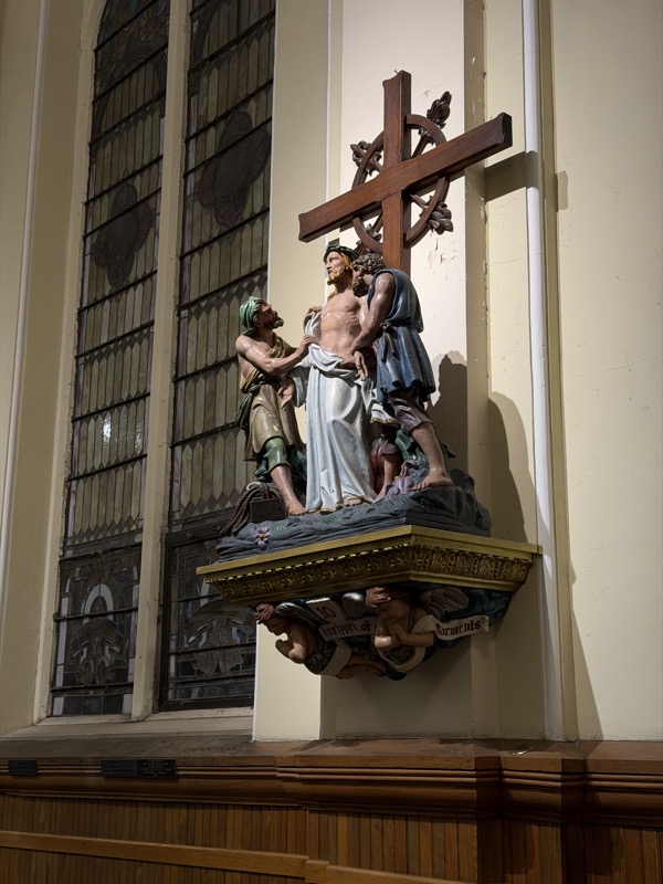 One of the sculpted stations of the cross lining the church. Ever since I discovered how much the stations of the cross freak out non-Catholics, I’ve grown to really enjoy the more graphic versions of them.