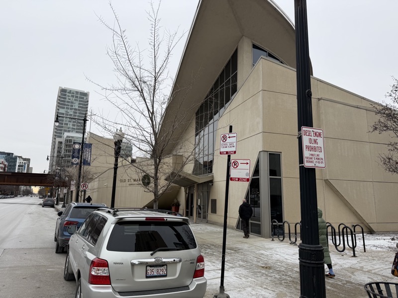 IMG_1204.jpeg The exterior of the church, a daring contemporary structure with a lot of oblique angles