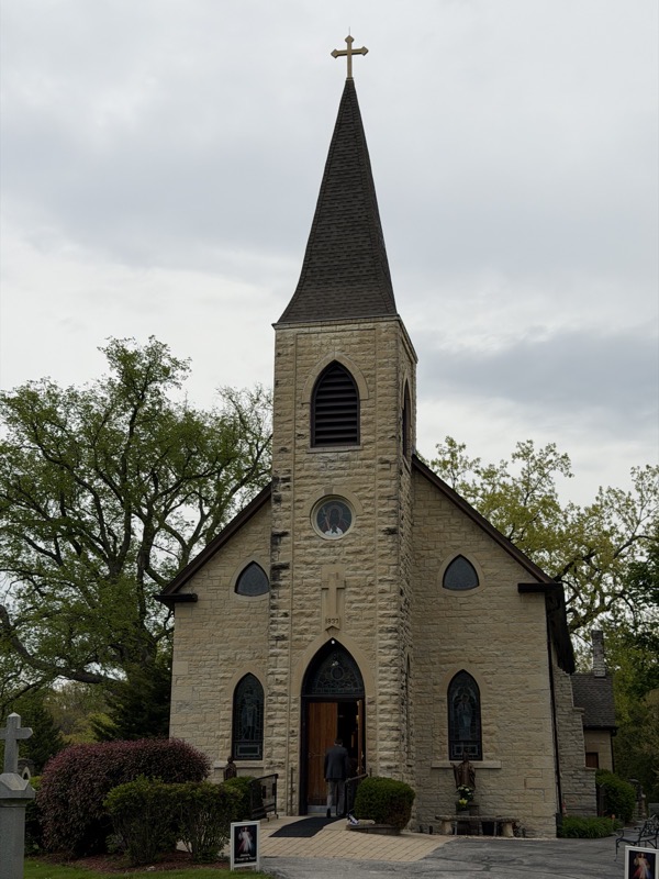 The exterior of the church, a stone building constructed in the 1850s 