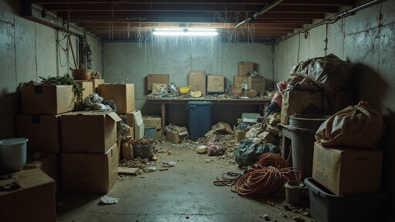 Image of cluttered dirty basement